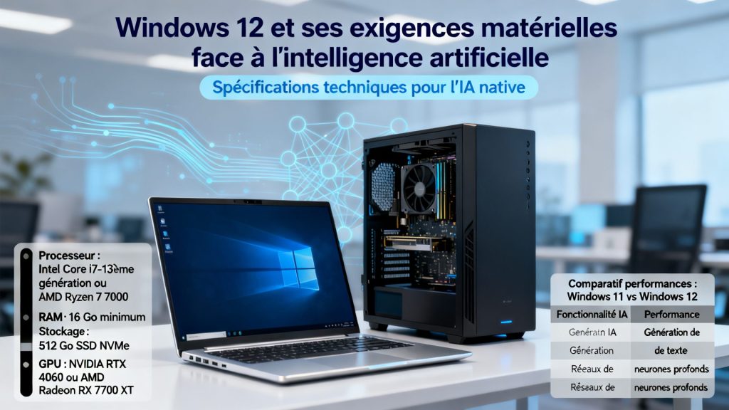 Windows 12 et ses exigences matérielles face à l'intelligence artificielle avec texte