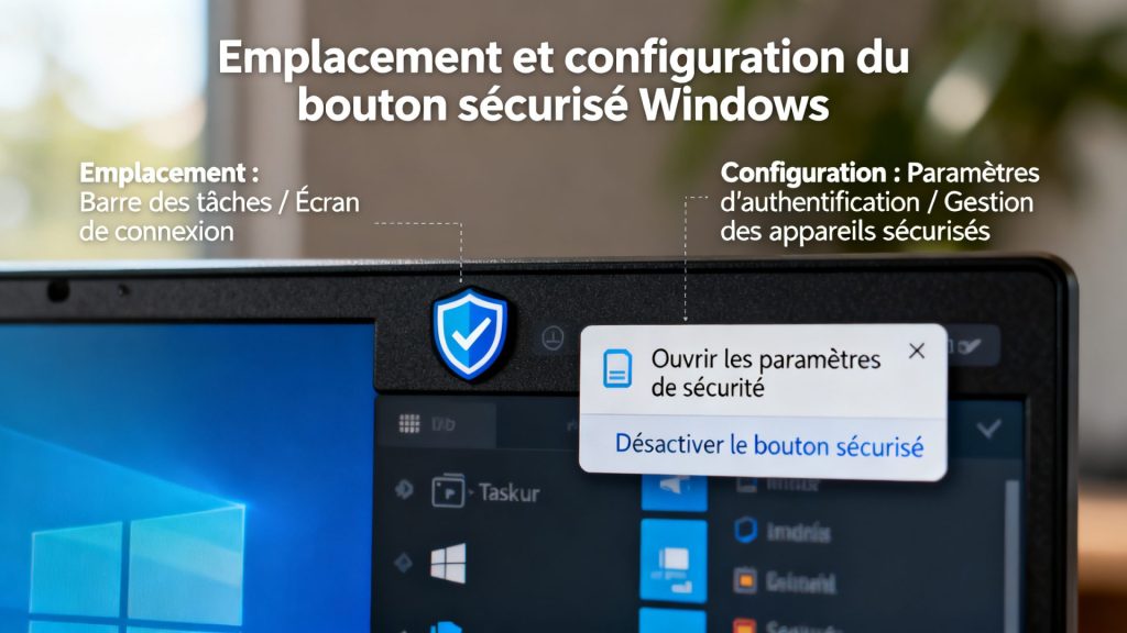 Emplacement et configuration du bouton sécurisé windows avec texte
